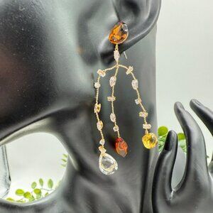 Anthropologie 14K Gold Plate Whimsical Elegance Drop Earrings with Rhinestones